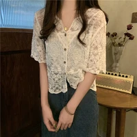 spring and summer womens korean style v neck design crochet cardigan coat lace top