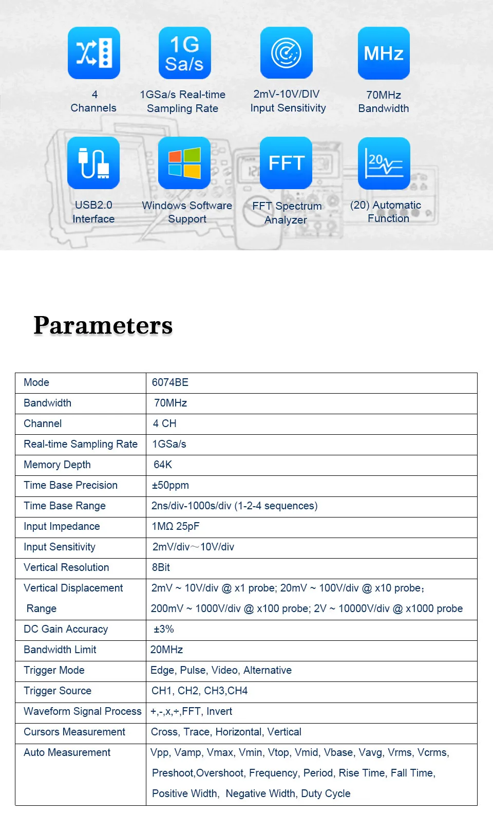 Hantek 6074BE Серия комплект I 4CH 70MHZ автомобильное диагностическое оборудование действие зажигания/датчик/автобус Диагностика/перфоратор/Запуск