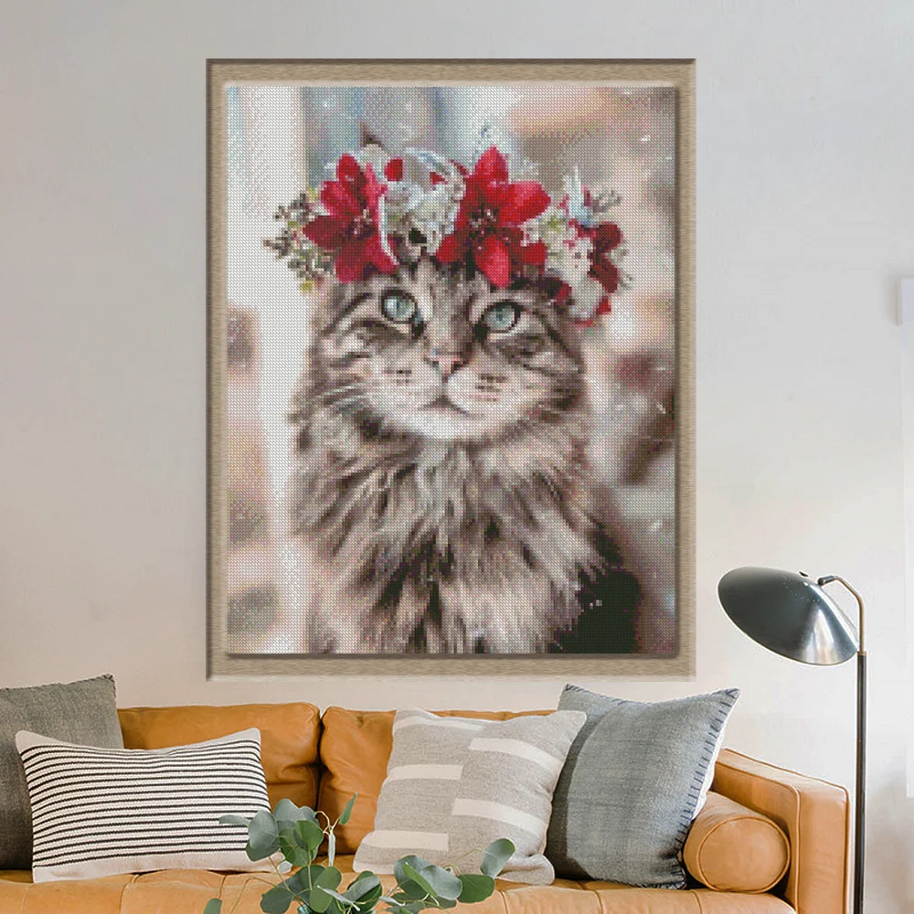 Набор для алмазной вышивки сделай сам Круглый крестиком мультяшный цветок кот