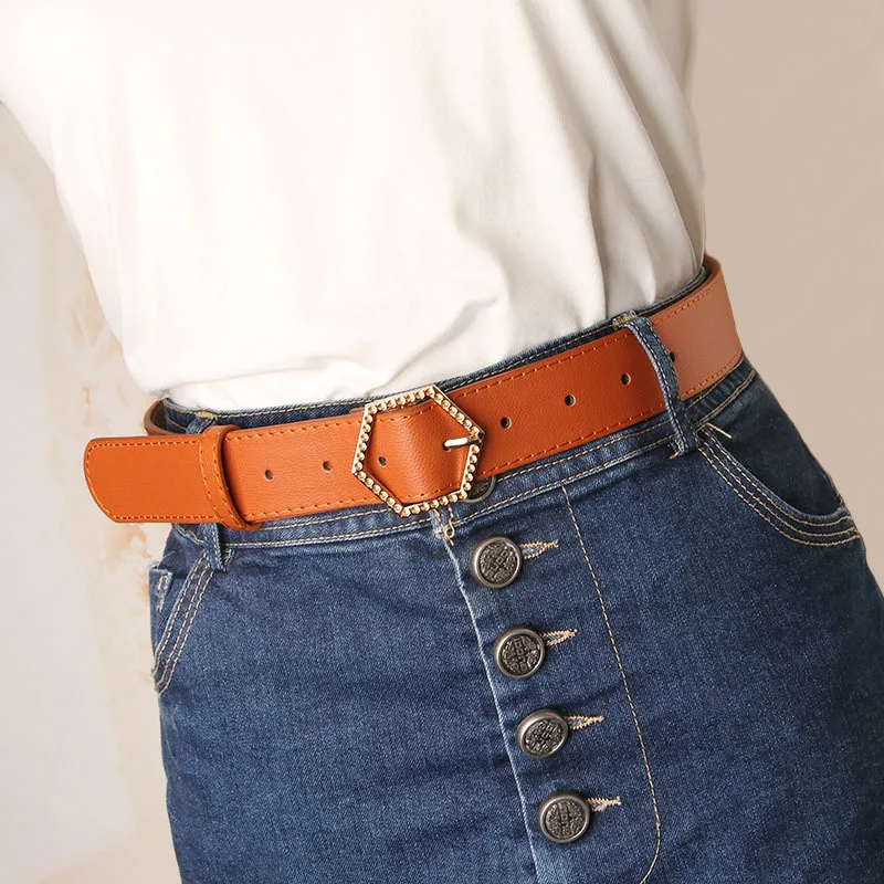 

New Fashion Women's Waist BeltsLuxury design high quality Hexagonal Alloy buckle belt female casual leather belts jeansWaistband