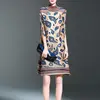 Women Dress Retro Pleated Dress 2023 Autumn New High Neck Print Middle-aged Mother Loose  MM Women's Clothing 3
