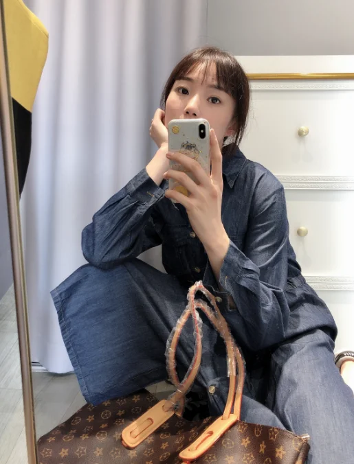 

2021 new spring denim dress waist elastic waist long dress