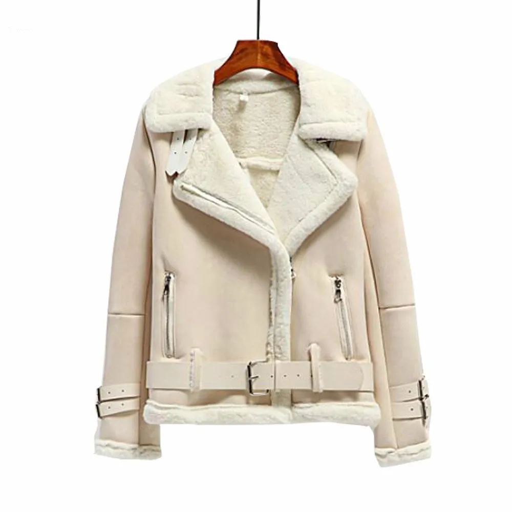 Зимняя Толстая теплая замшевая Женская куртка на молнии мотоциклетное замшевое