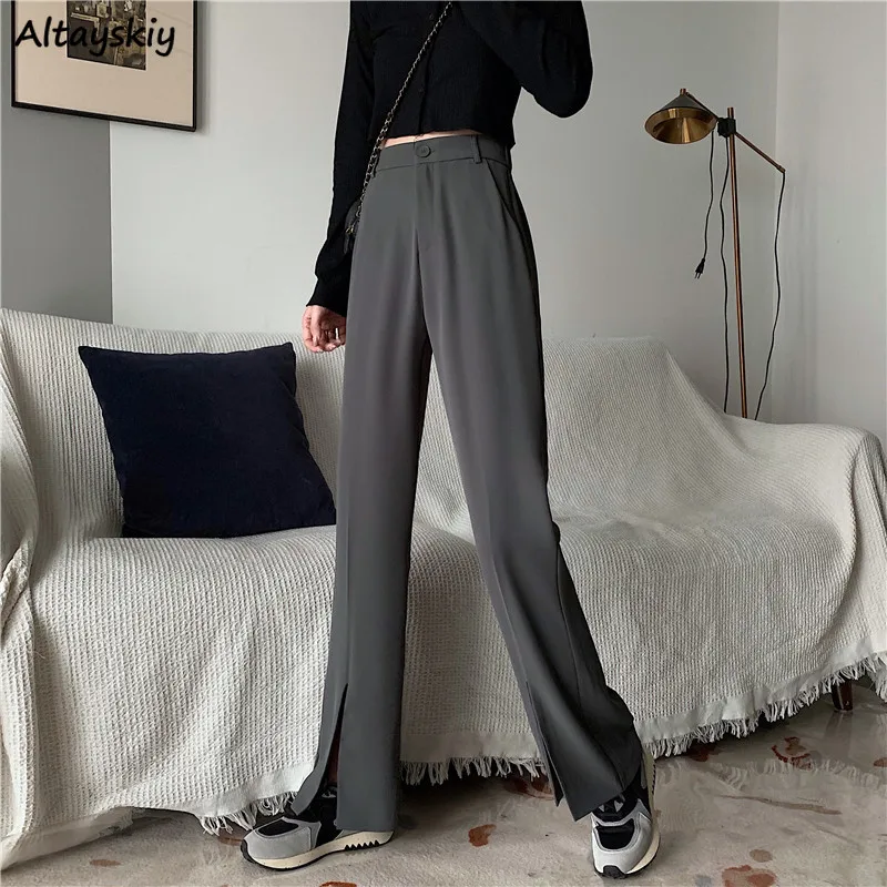 

Pants Women Simple High Waist Split 3 Colors Korean Style Leisure Fashion Solid Comfortable Spring Design New Trousers Ladies