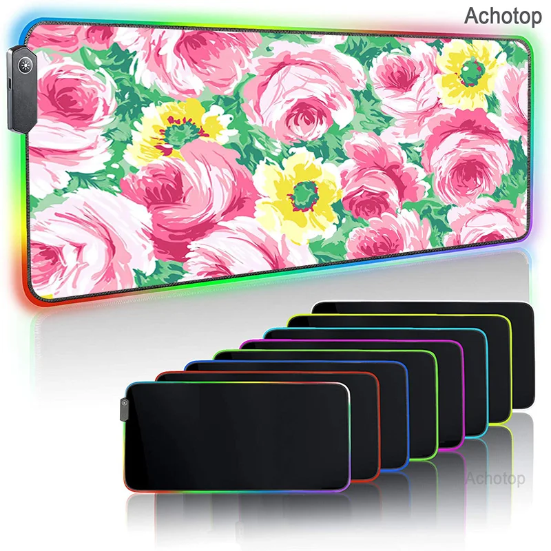 

Flower pattern RGB Multi-size Mouse Pad Precision Anime Mouse Carpet Large LED USB Port For PC Laptop Office Gaming Mouse Pad