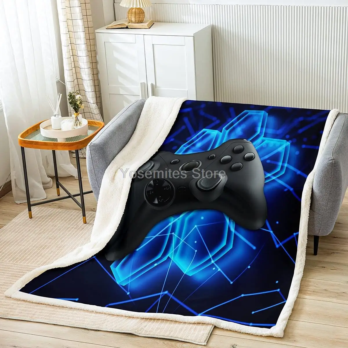 

Castle Fairy Gaming Blanket for Kids Boys Girls Modern Gamer Pattern Throw Blanket 60 x 80 Video Games Snowflakes Flannel Blanke