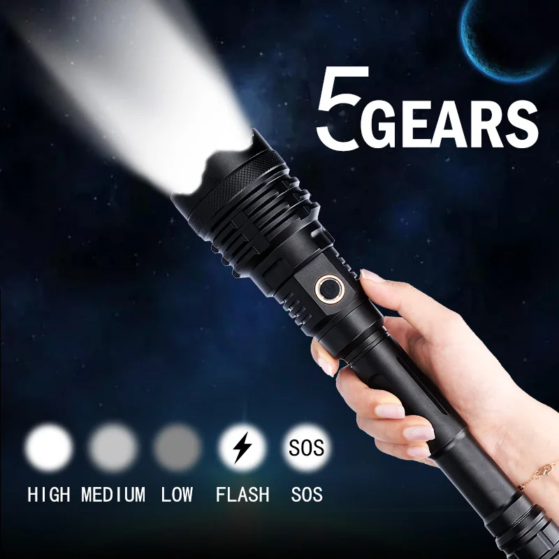 Barato Linterna LED Ultra Brillante P110 De 16 Núcleos, Lámpara Para Acampada Con USB, Resistente Al Agua, Zoom, Banco De Energía, Batería De 21700