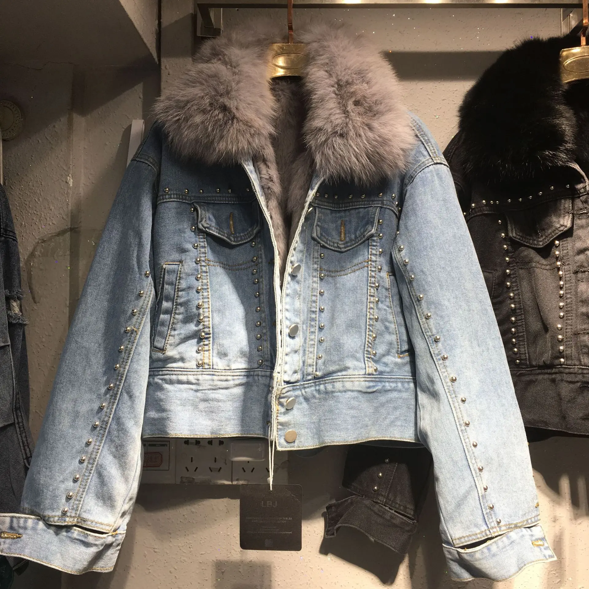 River Punk Denim Jacket Women Winter Warm Fur Coats Fashion Streetwear Goth Jeans Jackets and Lady Outerwear |