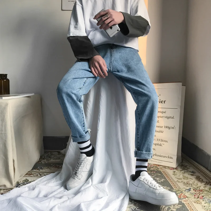 Liketkit мужские джинсовые штаны-шаровары 2019 новые осенние однотонные повседневные