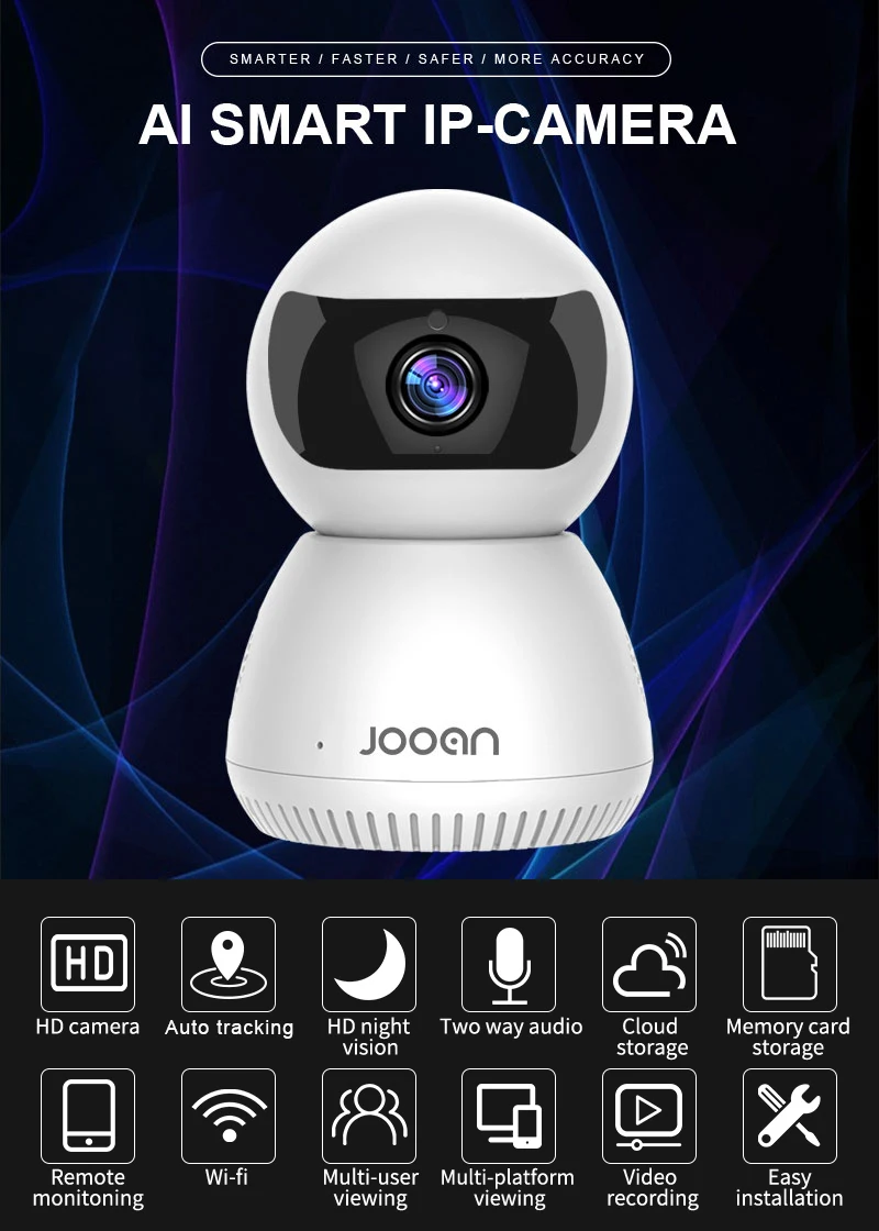 JOOAN IP камера беспроводная AI Tuya умная IP камера автоматическое отслеживание с полным дуплексным двухсторонним интерком для видеонаблюдения