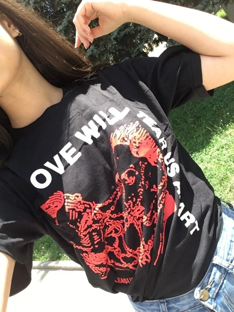 Joy Футболка Горячая тема рукав женская одежда с круглым вырезом Любовь разорвет