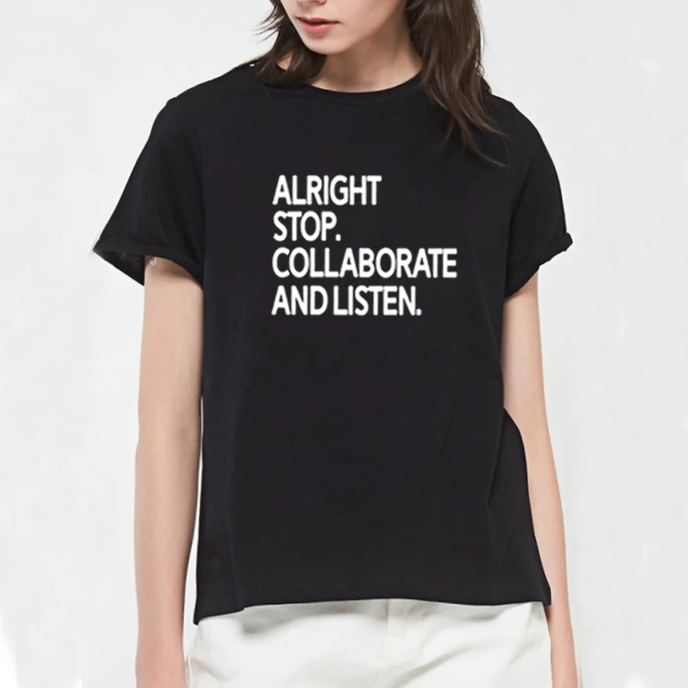 Хорошо единый сотрудничать и слушать с принтом женская футболка О образным