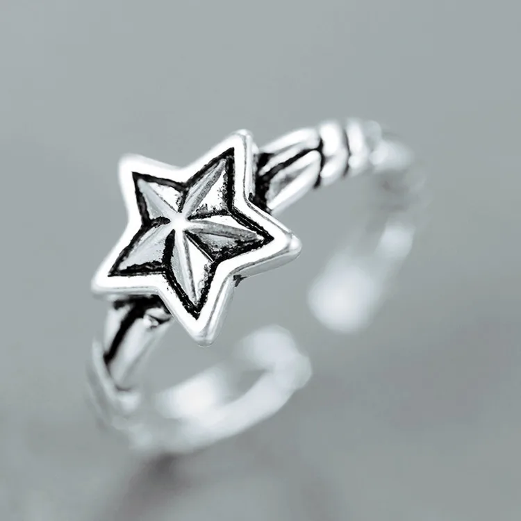 MEETSOFT Thai Silver Opening Ring With 925 Stamp For Women Simple Adjustable Retro Small Star Jewelry Gift | Украшения и