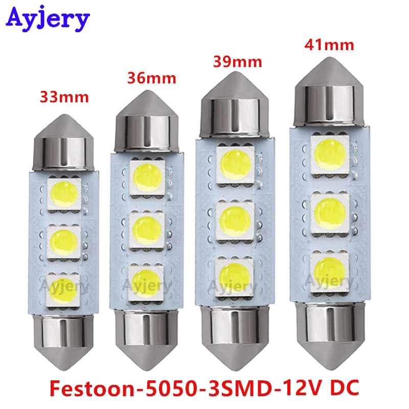 

AYJERY 500pcs C5W White 5050 3 SMD 36mm 39mm 41mm Festoon Dome LED Light Bulbs 12V Auto Car Indicator License Plate 3 LED Bulbs