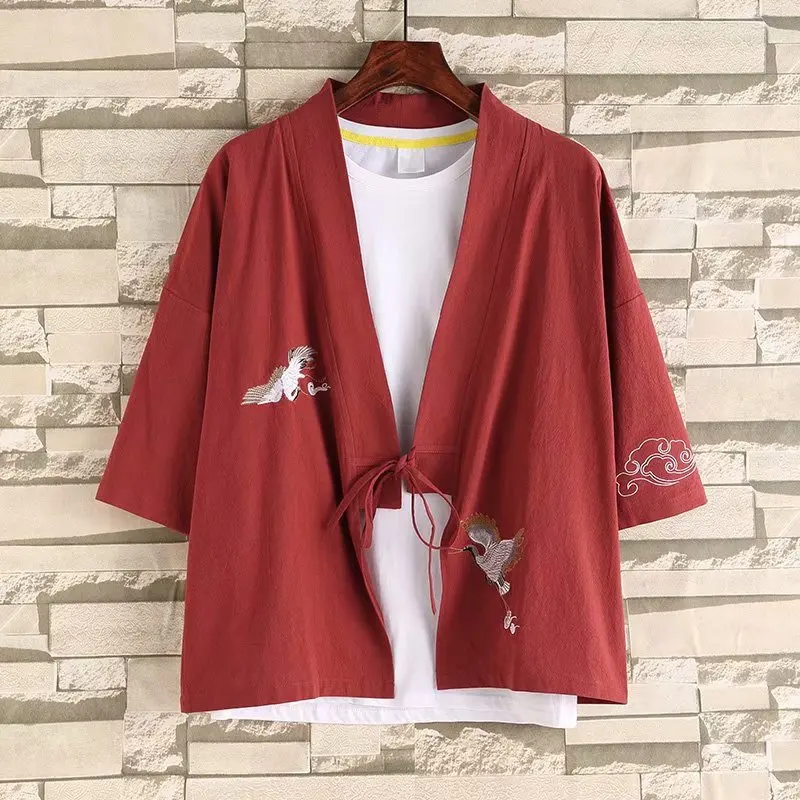 

Samurai Crane Japanese Style Kimono Haori Men Women Cardigan Traditional Japanese Clothing Asian Clothes Japanese