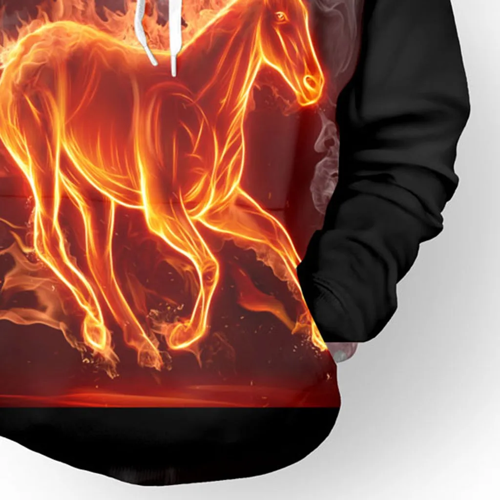 

2019 Men's Hoodie Autumn Spring Fashion Horse 3D Printing Male Hooded Loose Long Sleeve Pullover Sweatshirt L0731