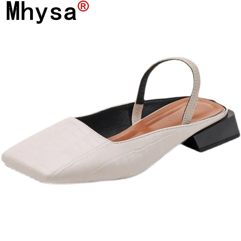

Fashion 2021 Women Square Heels Mules Slippers Summer Female Casual Flip Flops Shoes Ladies Low Heels Slides for Woman Slippers