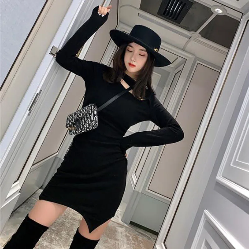 

Vintage Retro Style Woman Dress Spring Autumn Solid Color Long Sleeve Hollow Out Ladies Dresses Slim Fit Women Dress