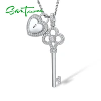 santuzza 925 sterling silver pendant for women fit for necklace key heart lock romantic white cubic zirconia trendy fine jewelry