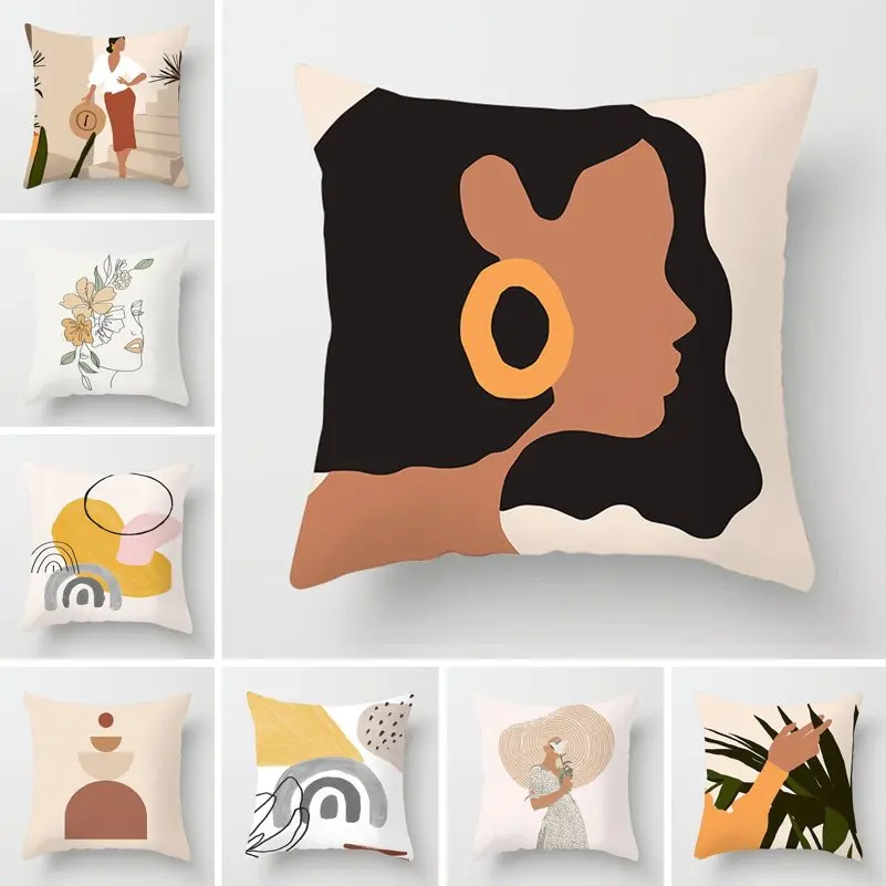 

Nordic Soft Velvet Cushion Cover Decorative Pillows For Sofa Living Room Beauty Flower Art Print Throw Pillow Case Home Decor