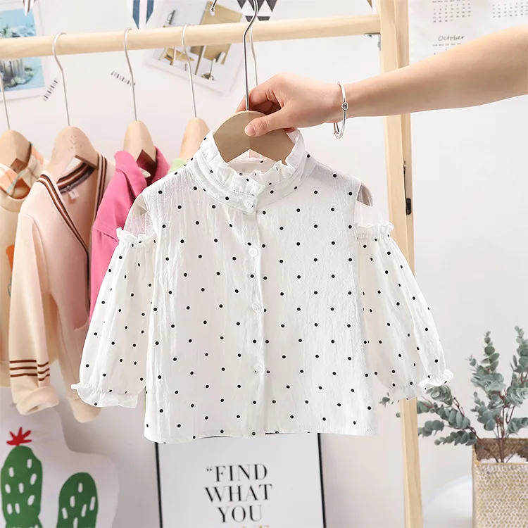 

Baby Girl Blouse Fashion Shirts for Girls Dots Kids Blouses Tops Turtleneck Casual Spring Summer Shirts for Girls 1-5 Years