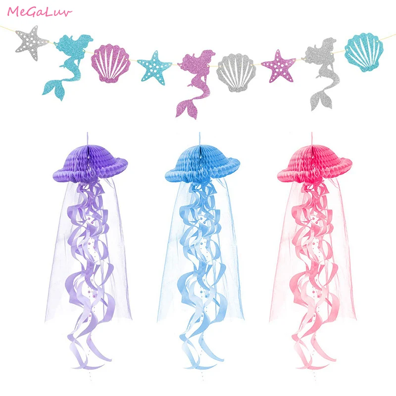 

1 Piece Paper Spira Honeycomb Jellyfish Pastel Ornament Lantern Tissue Honeycomb Ball Hanging Decor Mermaid Party Theme Supplies