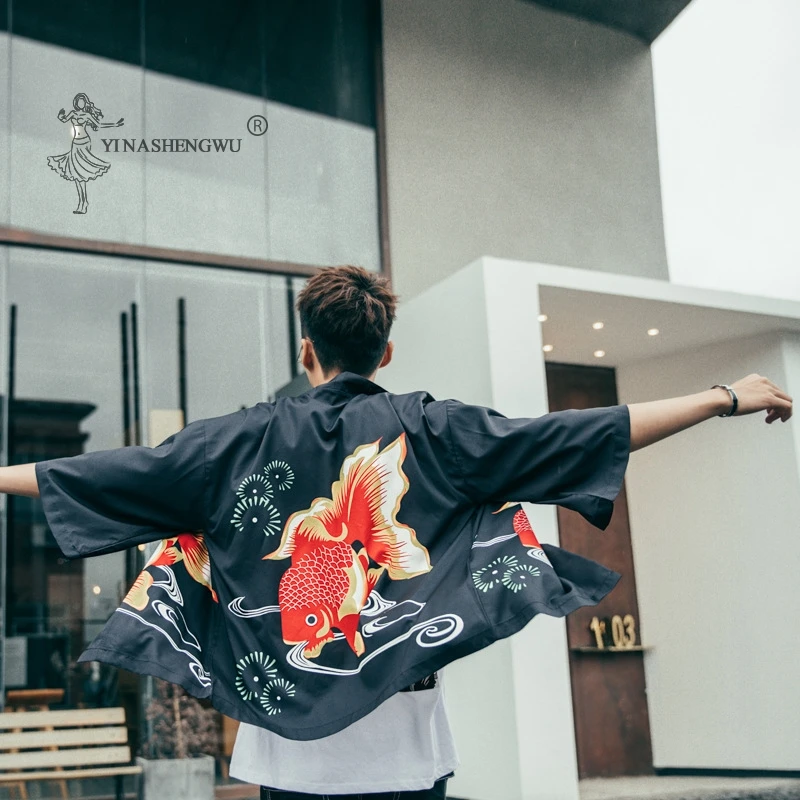 Самурайский кран японское кимоно юката стиль Haori для мужчин и женщин кардиган с