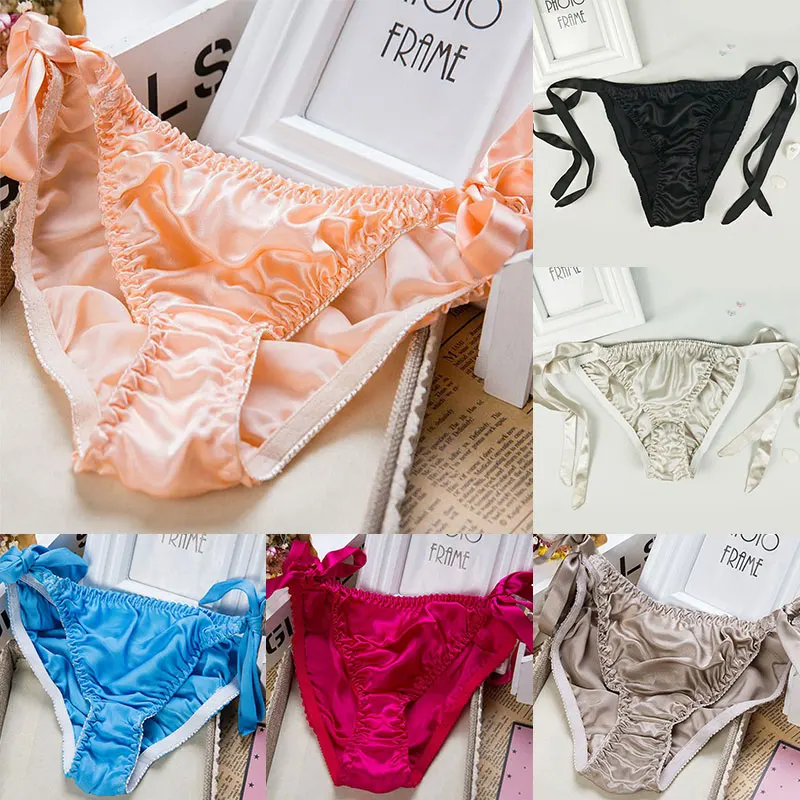 

Women'S Lace Up Underwear 2021 Hot Sale Fashion And Sexy Low Waist Imitation Silk Traceless Briefs Sexy Temptation Underwear