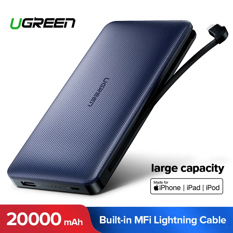 Ugreen power Bank 20000 мАч для iPhone X 7 samsung S9, USB кабель для iPhone, портативное зарядное устройство, внешний аккумулятор