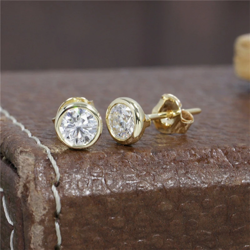 

RandH 5.0mm Round Moissanite Ball Earring 1.0CTW Total Bezal Set Stud Earrings 18K Solid Gold For Girlfriend Gift
