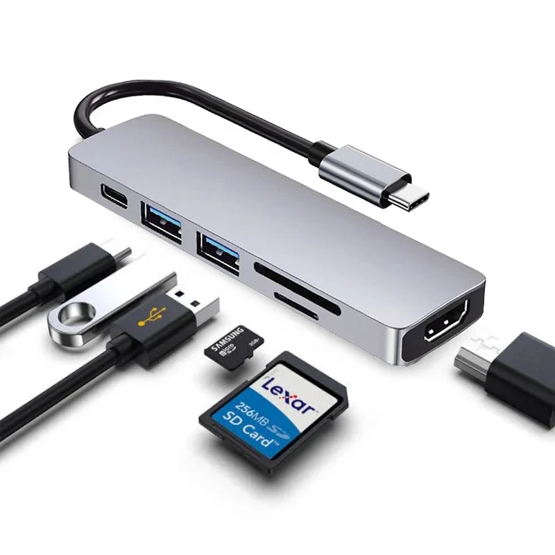 

Usb c концентратор, многопортовый адаптер, Тип c к Hdmi, док-станция, Usb 3,0 SD/TF кардридер, Pd 60 Вт, совместим с MacBook Pro, XPS