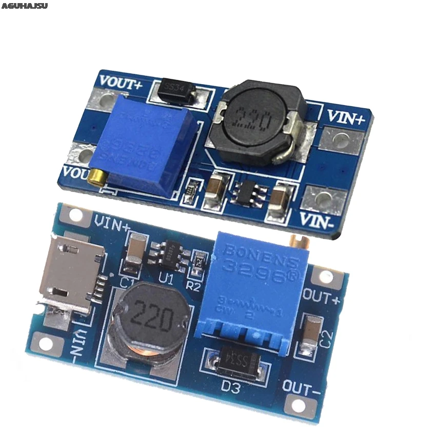 Регулируемый модуль поддержки MT3608 2 А Повышающий Модуль пластины с MICRO USB В 24 до 5 9 в 12 28 в|Интегральные схемы| |