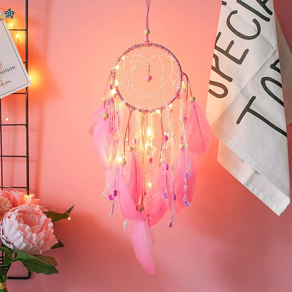 Рождественское светящееся украшение перо Ловец снов со светодиодной гирляндой