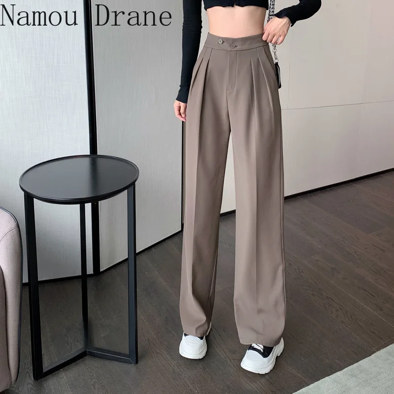 

Korean Elegant Women Suit Pants Causal Solid High Waist Long Trousers 2020 Autumn Winter New Wide Leg Pants