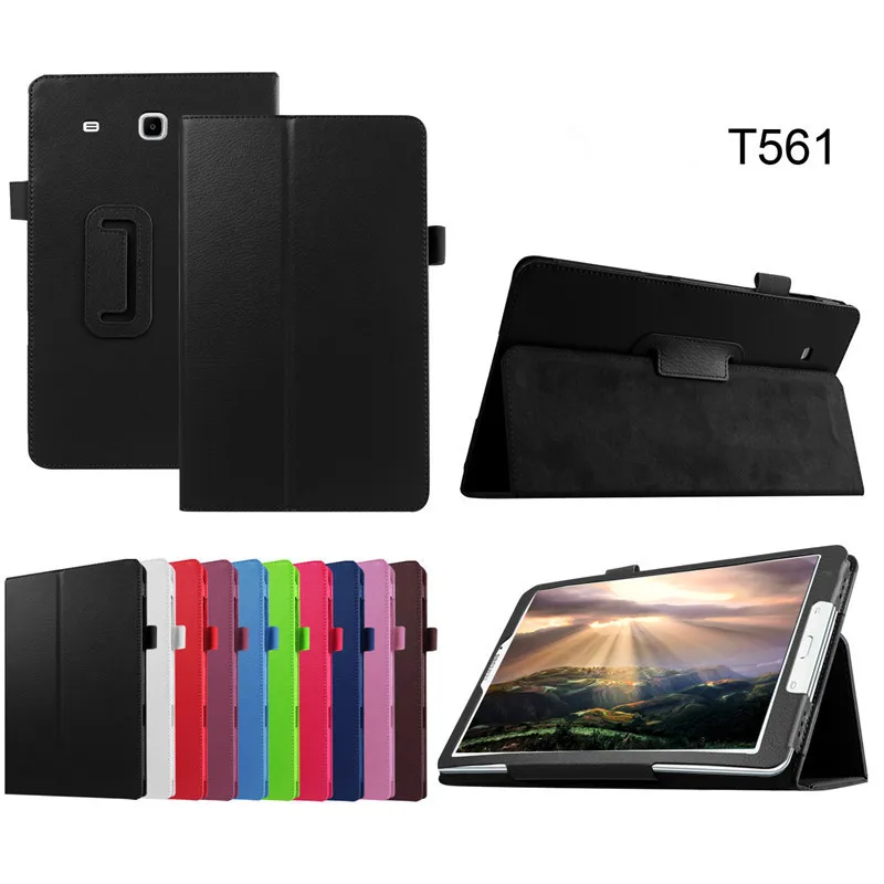 Умный тонкий чехол с текстурой личи для samsung Galaxy Tab E 9," T560 T561 планшет из искусственной кожи защитный чехол с откидной крышкой+ пленка+ ручка