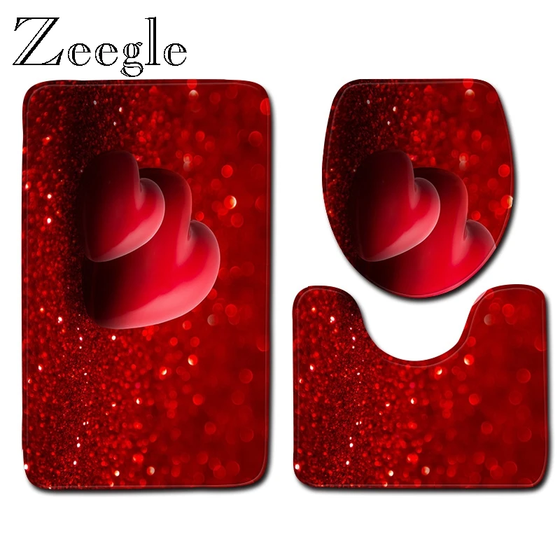 Zeegle 3D любящее сердце коврик для ванной комнаты Набор Туалет Тип пьедестал