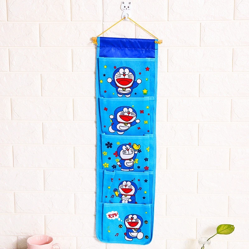 Blue Doraemon Теперь Подарочный крючок мультфильм настенный подвесной для хранения сумка модная игрушка органайзер для макияжа 5 карманов Висячие Сумки для хранения двери ванной - Цвет: Blue Doraemon