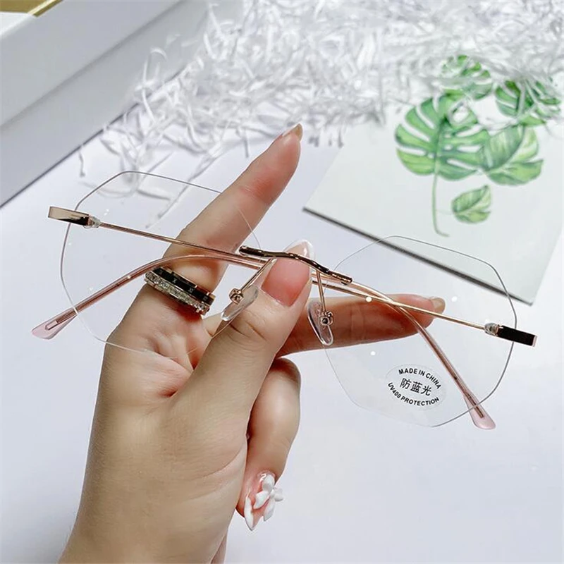 Очки без оправы женские аксессуар от близорукости с отделкой голубого цвета