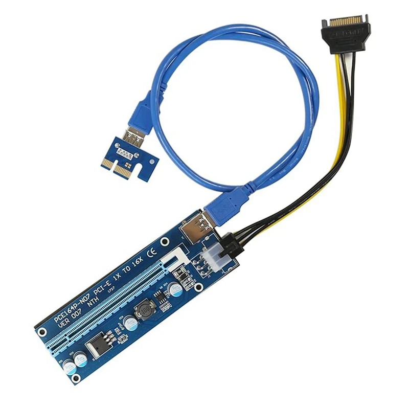 

1X to 16X Powered Riser Adapter Card ,60cm USB 3.0 Extension Cable, 6 Pin SATA Power Cable - 6 Pack