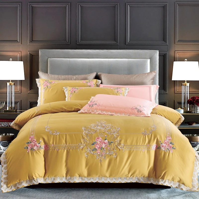 Роскошный желтый розовый синий комплект постельного белья из египетского хлопка