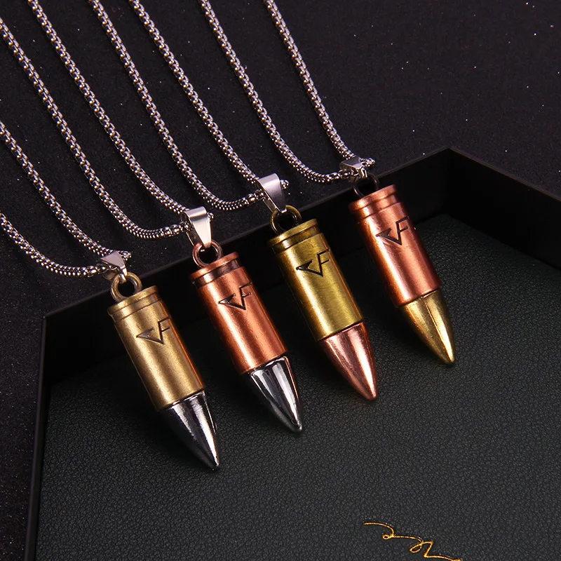 

Vintage Bullet Pendant Necklace for Men Punk Stainless Steel Bullet Choker Personality Male Boyfriend Jewelry Gift
