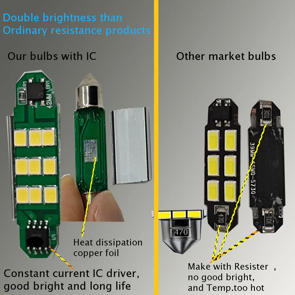 31mm 36mm 39mm 41mm Canbus Festoon c5w C10W Led Bulb Car Licence Plate Interior Reading Lights 12V Error Free For Cars - купить по