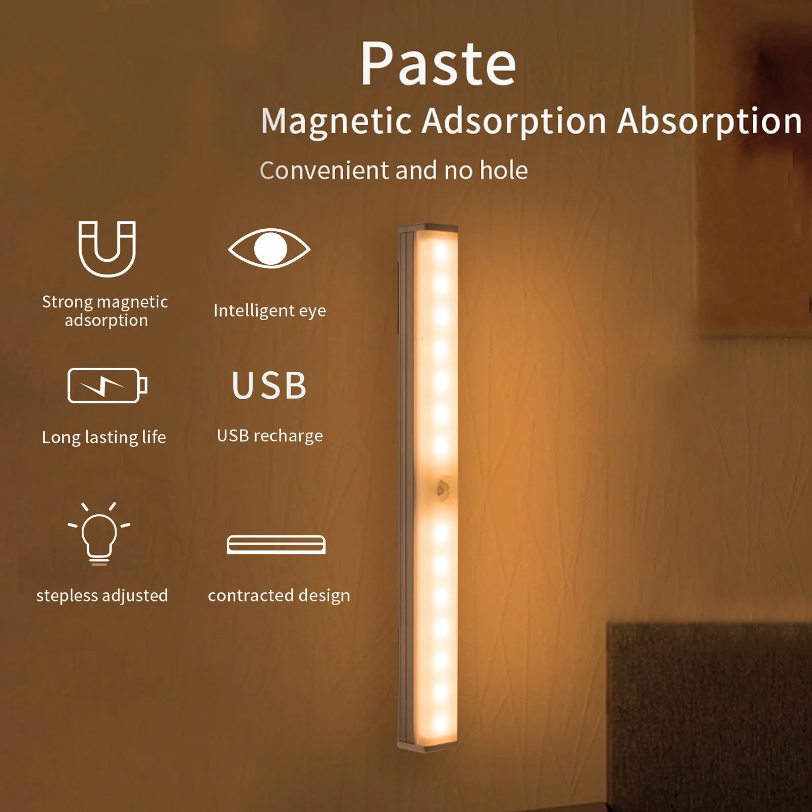 

28/40LEDs Cabinet Lamp PIR Motion Sensor 2 Modes 3Colors Stepless Dimmable USB Charging M-agnetic Base for Living Room Cupboard
