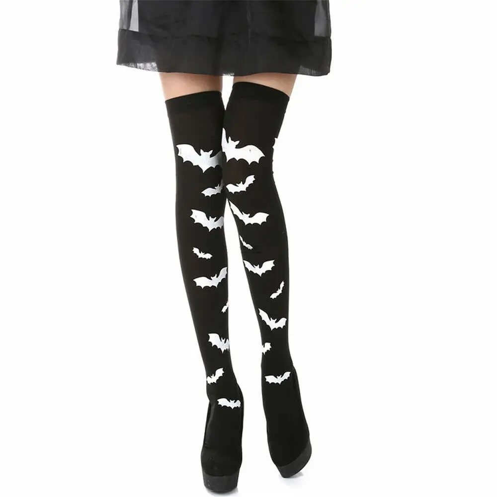 Фото Колготки для девочек на Хэллоуин 5 стилей чулки черные выше колена с белыми