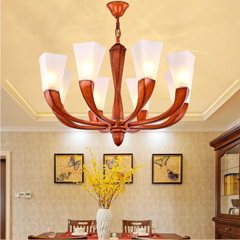 Foyer Parlor High ceiling chandelier Red wood LED suspension luminaire American vintage light glass chandeliers hotel furniture | Освещение