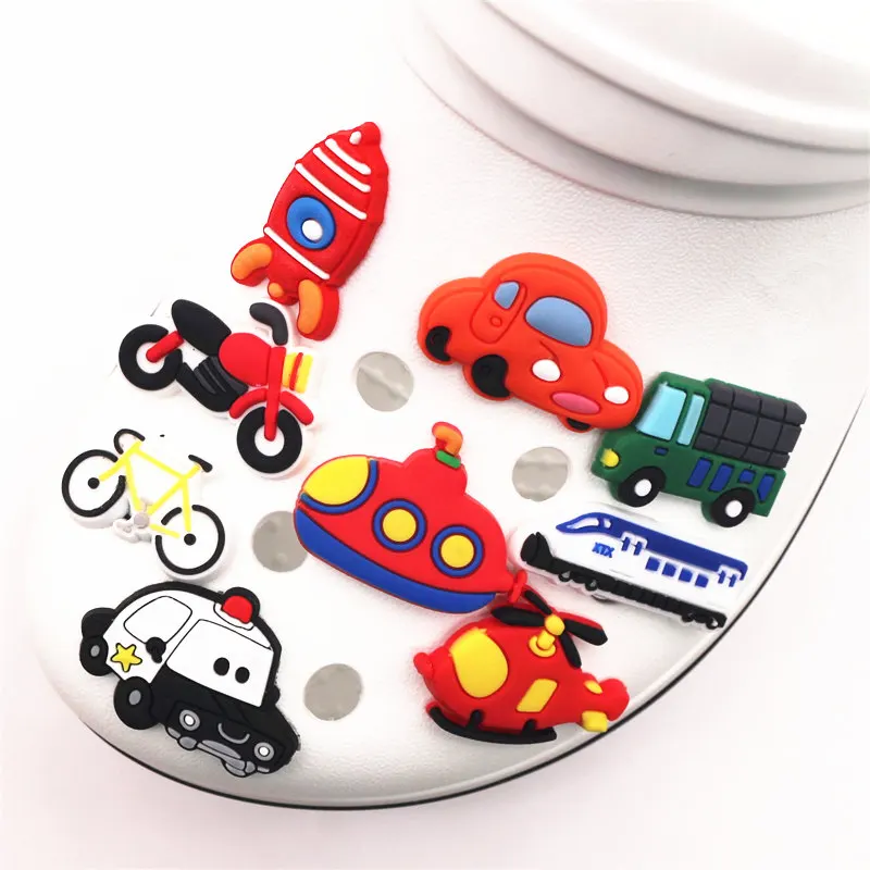 Single Sale 1pcs means of transportation model PVC shoe charms decoration shoe accessories for croc jibz Kids Party X-mas Gift