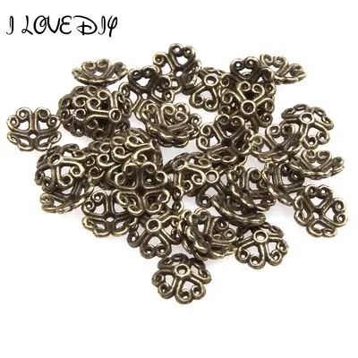 Antique Bronze 100 шт 8 мм счастливый четырехлистный клевер Anqique Серебряный цветок бусина крышка s для изготовления ювелирных изделий металлические концевые бусины крышка DIY аксессуары - Цвет: Antique Bronze