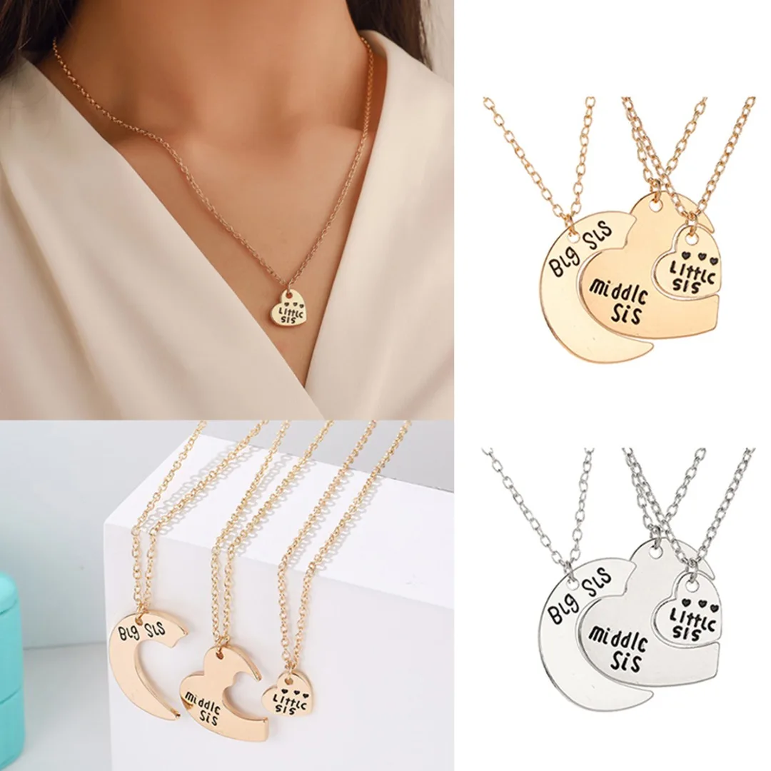 3 шт Мода луна сердце ожерелье с подвеской Женщины Большой Средний Маленький