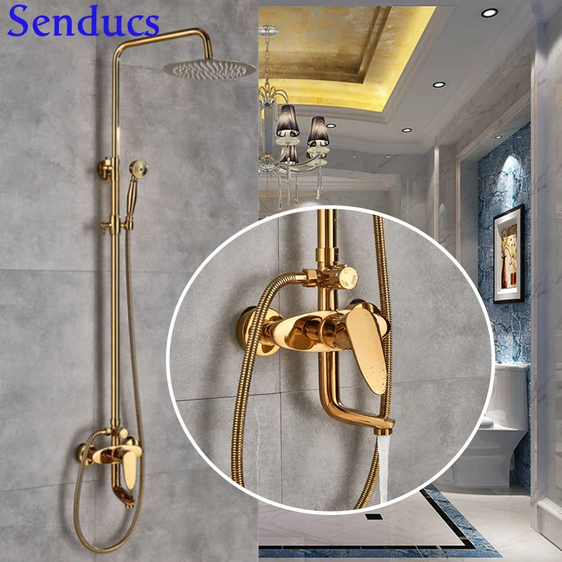 

Gold Bathroom Shower Set 2 handle faucet shower combo Gold Faucet Bath Shower Set Brass antique bathroom shower faucet set