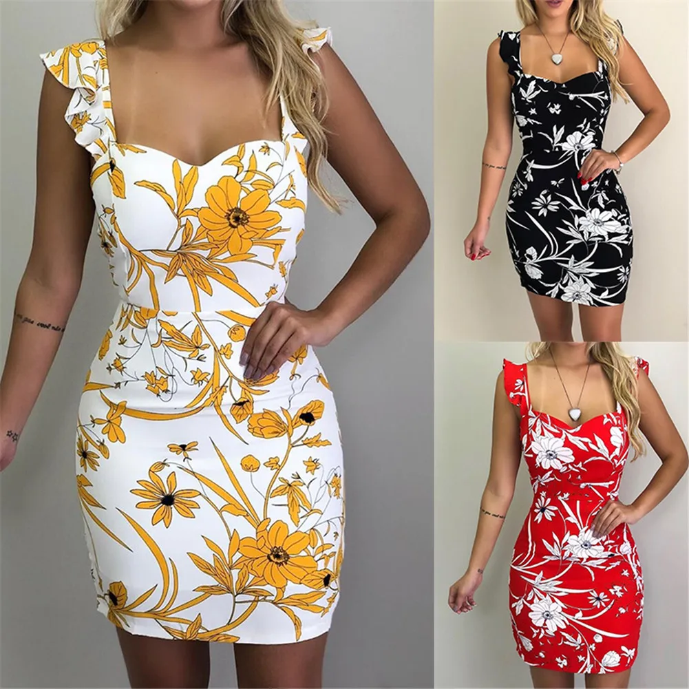 

Women Printed Sleeveless Sling Dress Backless Floral Casual Loose Dress Summer Beach BMF88